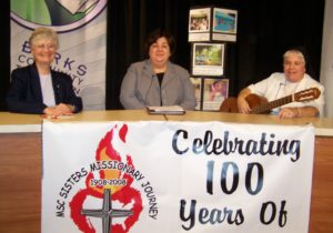 Sr. Gina Iadanza, center, announced the 100th anniversary of the MSC Sisters United states Province to the BCTV community in Berks County Pennsylvania along with fellow Sisters Theresa Molchanow and Lisa Valentini in 2009.